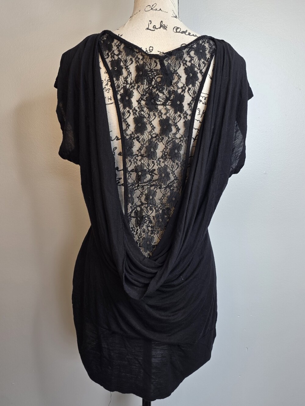 y2k goth Candy Rain Plus Black Lace Back Cowl Neck Tunic Top 1X